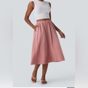 Halara Mid Rise Wide Leg Flowy Resort Linen-Feel Trousers, Pink Large